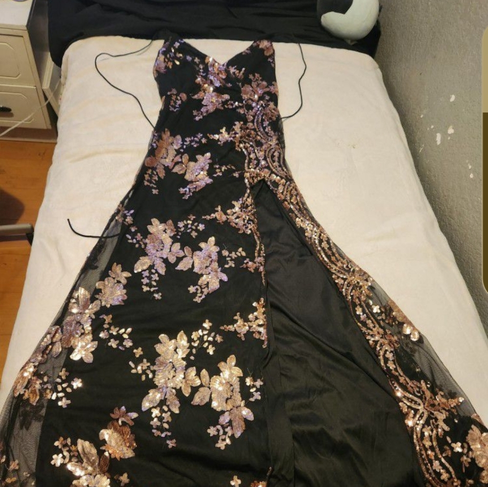 Black and Gold Sequence prom dress